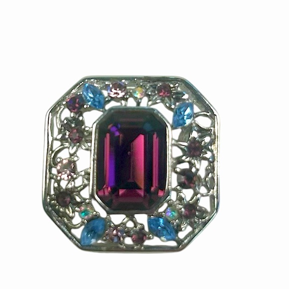 Givenchy Jewelry - Givenchy Vintage Rare Elegant Silver and Purple Gemstone Brooch
